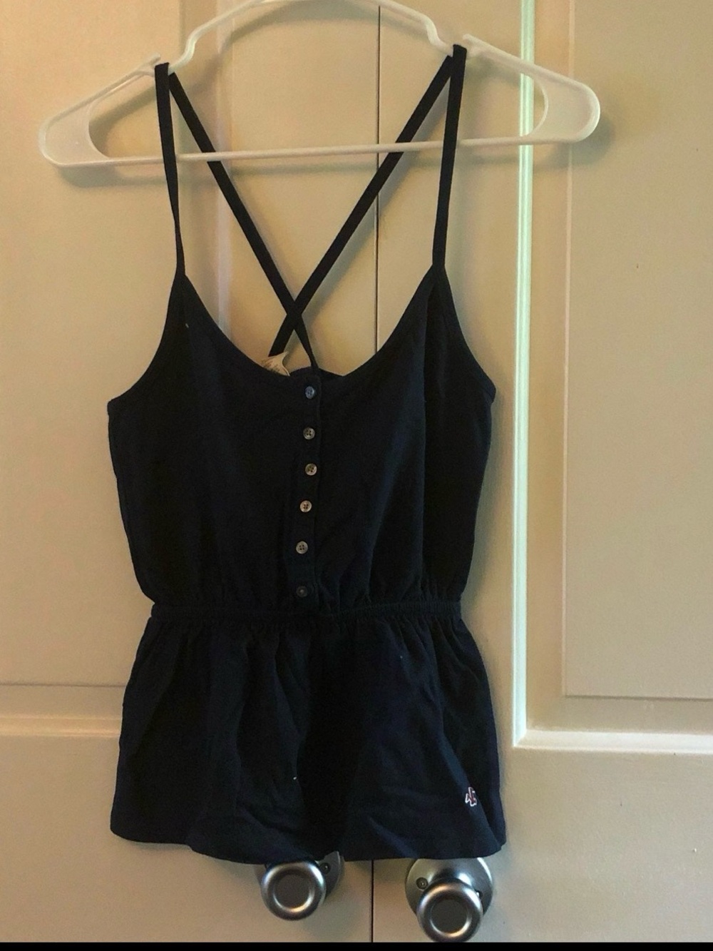 Hollister Navy Spaghetti-Strap One-Piece Romper with Crisscross Back
